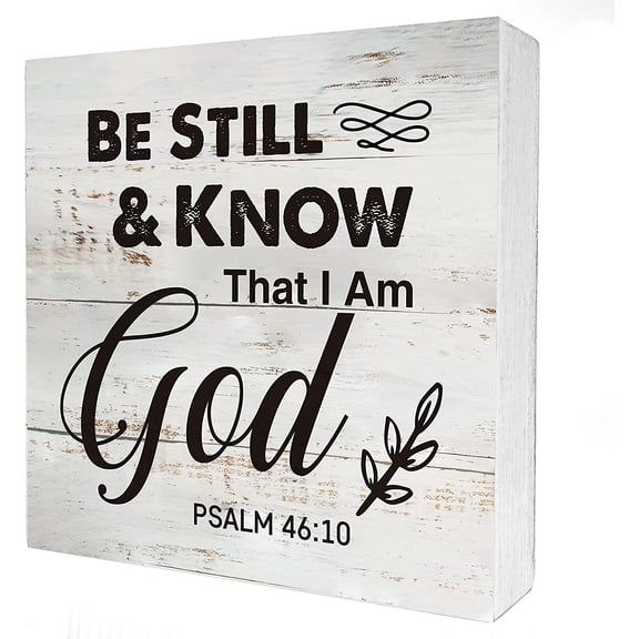 Zomyto 7x7 IN Inspirational Bible Verse Be Still and Know Wooden Box Sign Desk Decor