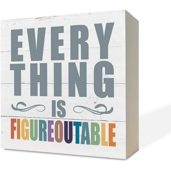 Zomyto 7x7 IN Inspirational Wooden Box Sign Desk Decor, Everything is Figureoutable
