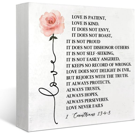 Zomyto 7x7 IN Love Is Patient Love Is Kind Wooden Box Sign,Bible Verse 1 Corinthians 13:4-8 Wood Box Signs