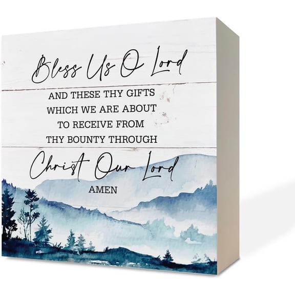 Zomyto 7x7 IN Rustic Christian Wooden Box Sign, Bless Us O Lord, Bless This Home