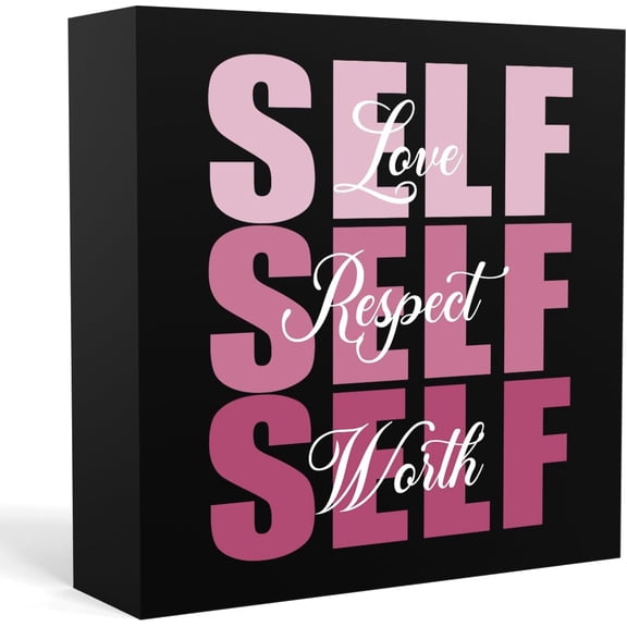 Zomyto 7x7 IN Self Love Self Respect Self Worth Wooden Box Sign Decorative Plaque