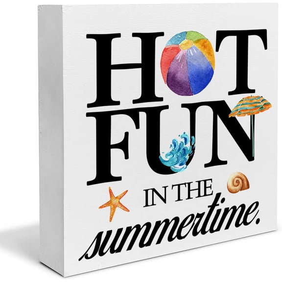 Zomyto 7x7 IN Summer Vacation Wooden Box Sign Desk Decor Summertime Fun Table Decor