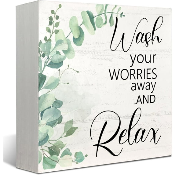 Zomyto 7x7 IN Wash Your Worries Away And Relax Bathroom Sign Decor Wooden Box Sign