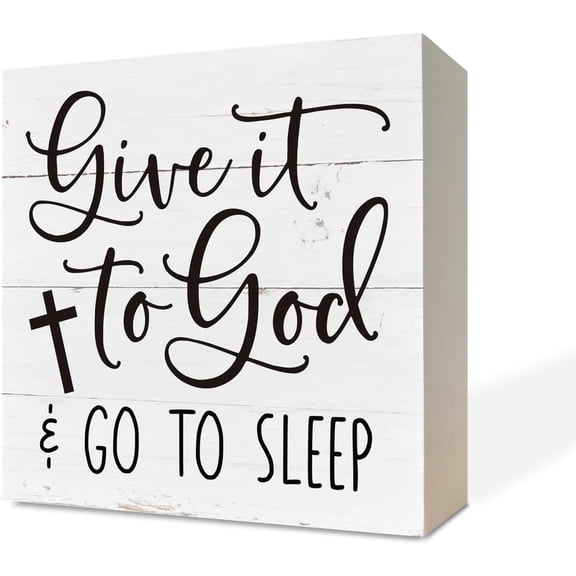 Zomyto 7x7 IN Wooden Box Sign Desk Decor,Give It to God and Go to Sleep Sign