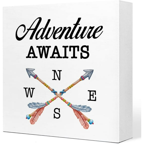 Zomyto 7x7 In Adventure Awaits Wooden Box Sign,Outdoor Adventure Decor,Adventure Desk Decor,Adventure Lover Gift