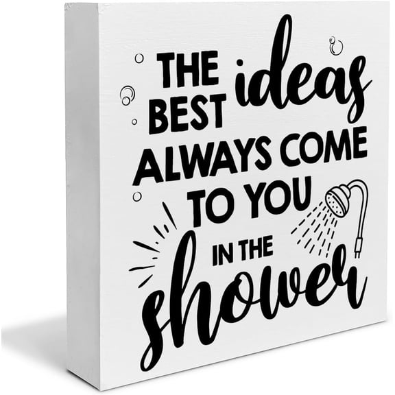 Zomyto 7x7 In Bathroom Sign Funny Bathroom Quote Wooden Box Sign the Best Ideas Always Come to You in the Shower Desk Decorative Wooden Sign