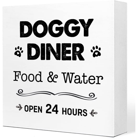 Zomyto 7x7 In Doggy Diner Food and Water Open 24 Hours Wooden Box Sign