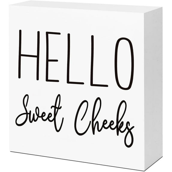 Zomyto 7x7 In Funny Bathroom Wooden Box Sign,Hello Sweet Cheeks Wood Desk Sign