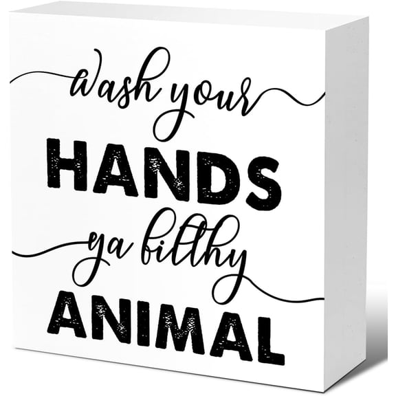 Zomyto 7x7 In Funny Bathroom Wooden Box Sign,Wash Your Hands Ya Filthy Animal Humorous