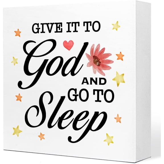 Zomyto 7x7 In Give It to God and Go to Sleep Wooden Box Sign Rustic Bedroom Religious Wood Sign