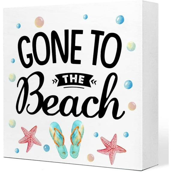 Zomyto 7x7 In Gone to The Beach Wooden Box Sign,Funny Summer Decor,Beach Themed Wooden Signs,Summer Desk Decor