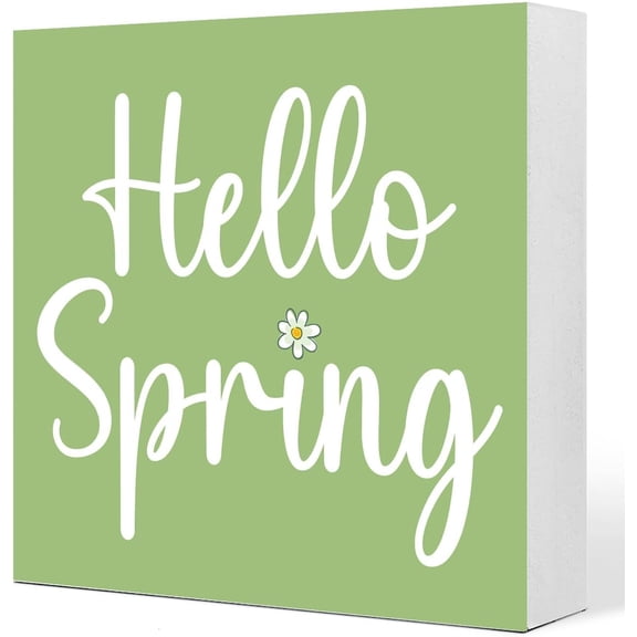 Zomyto 7x7 In Hello Spring Wooden Box Sign Spring Themed Signs,Spring Quotes Decor