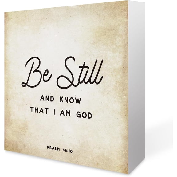 Zomyto 7x7 In Inspirational Bible Verse Be Still And Know That I Am God Wooden Box Sign Psalm 46:10 Scripture Desk Decor