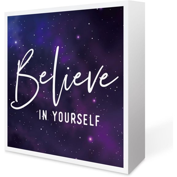 Zomyto 7x7 In Inspirational Home Office Desk Wooden Box Sign Decor Believe in Yourself Decor