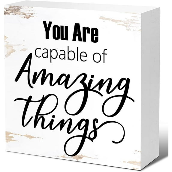Zomyto 7x7 In Inspirational Wooden Box Sign,You Are Capable of Amazing Things Wood Sign