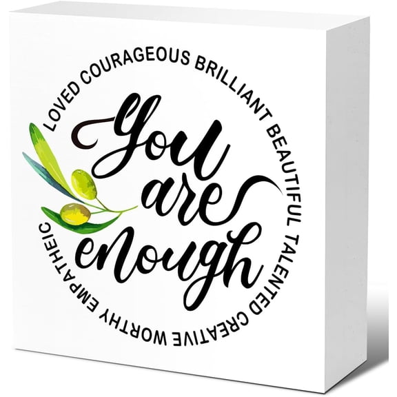 Zomyto 7"x7" Inspirational Wood Block Signs,You Are Enough Wooden Box Sign
