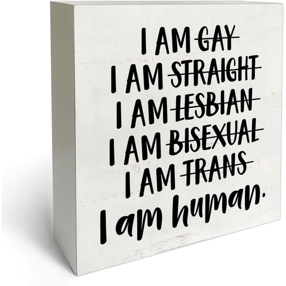 Zomyto 7x7 In Lgbt Pride Wooden Box Sign Desk Decor Lgbtq Gay Pride I am Human Wooden Block Plaque