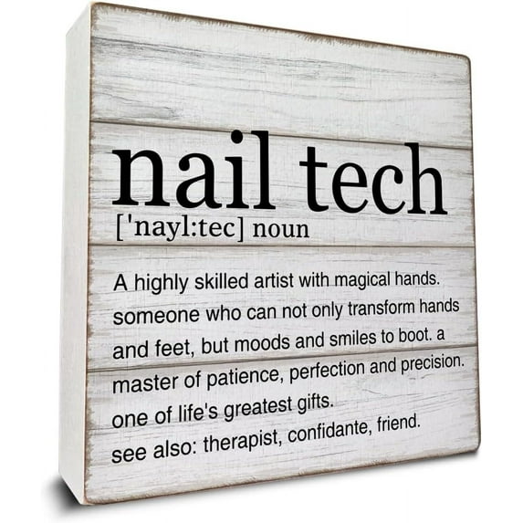 Zomyto 7x7 In Nail Tech Gift Nail Tech Definition Art Wooden Box Sign Nail Technician Desk Decorative Wooden Sign Nail Salon Decor