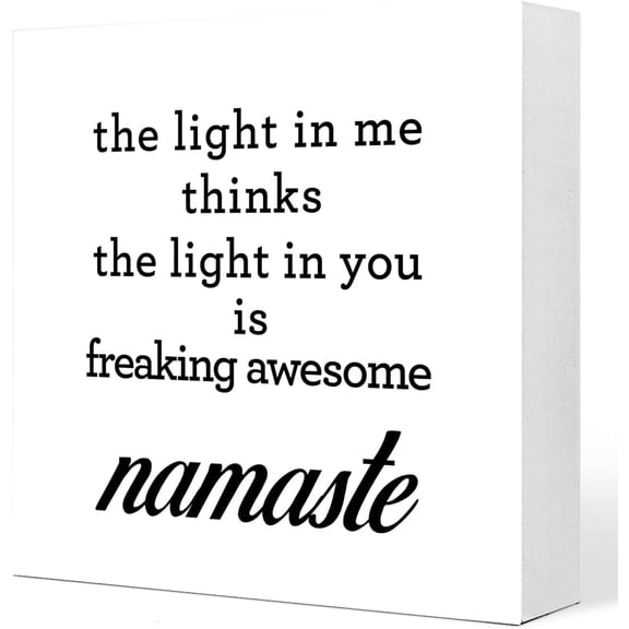 Zomyto 7x7 In Namaste Wooden Sign,The Light in Me Thinks the Light in You Is Freaking Awesome Wooden Box Sign