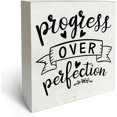 thumbnail image 1 of Zomyto 7x7 In Progress Over Perfection Wooden Box Sign Desk Decor Motivational Wooden Block Plaque, 1 of 6