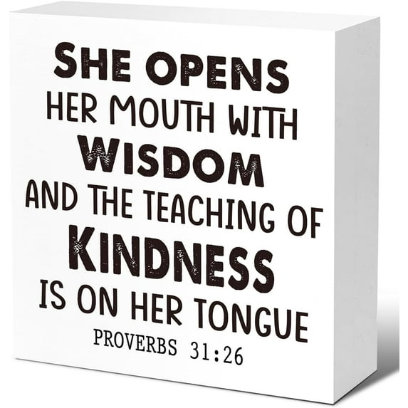 Zomyto 7x7 In Proverbs 31:26 She Opens Her Mouth with Wisdom Wooden Box Sign
