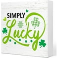 thumbnail image 1 of Zomyto 7x7 In Rustic Simply Lucky Wood Block Plaque Box Sign for Saint Patricks Day Party Desk Tabletop Decor, 1 of 7