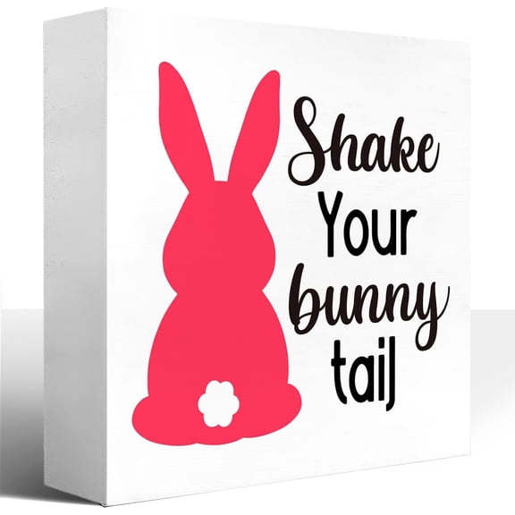 Zomyto 7x7 In Shake Your Bunny Tail Bunny Sign Wooden Block Plaque Shelf Table Decoration for Home Office