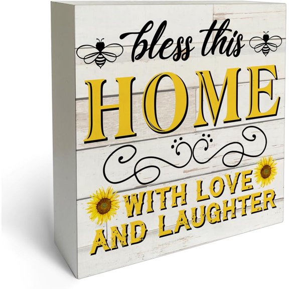 Zomyto 7x7 In Sunflower Wooden Box Sign Desk Decor Bless This Home With Love and Laughter Sunflowers Wooden Block Plaque