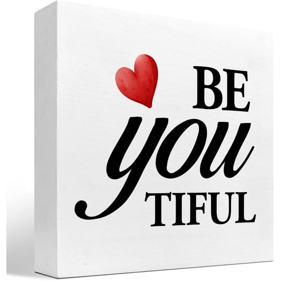 Zomyto 7x7 Inch Be You Tiful Sign,Inspirational Quote Wooden Box Sign