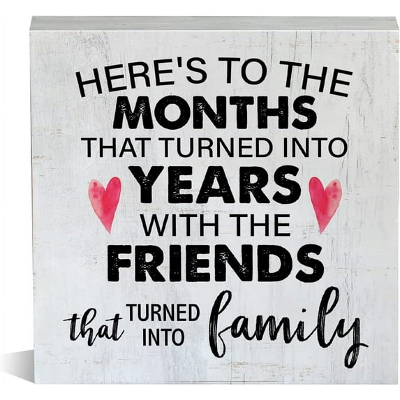 Zomyto 7x7 Inch Best Friendship Wooden Box Sign Rustic Style Friends That Turned Into Family Wood Block Tabletop Sign Decorative Desk Sign