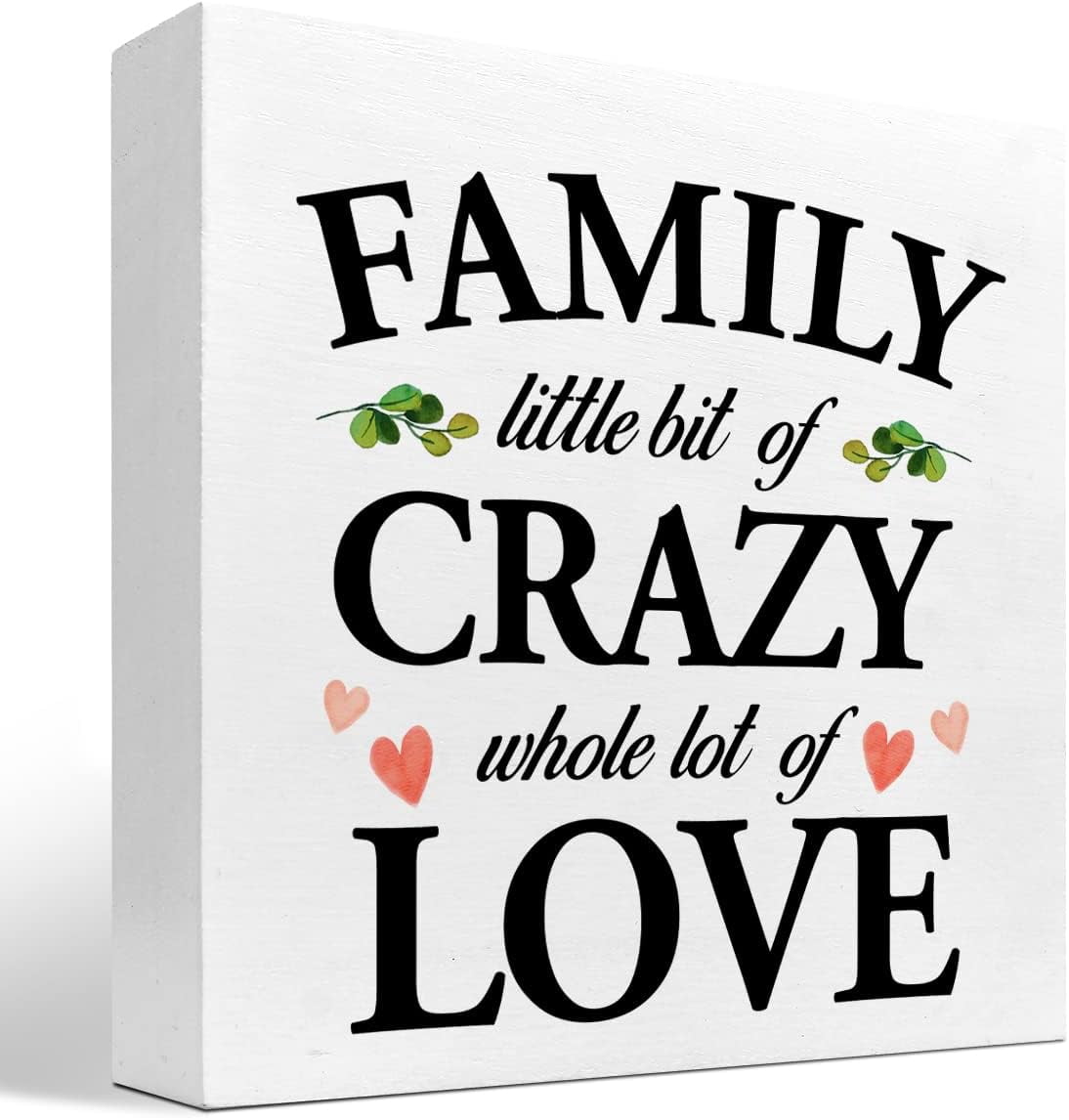 Targa In Legno The Plum Penguin Fatta A Mano – Scritta Family: A Little Bit Crazy, A Lot Loud, A Lot Of Love – 20x10 Cm