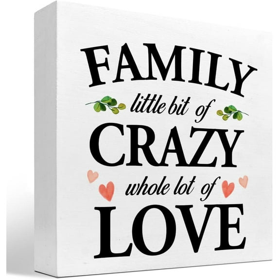Zomyto 7x7 Inch Family Little Bit of Crazy Whole Lot of Love Wooden Box Sign Desk Decor,Family Quotes Wood Sign,Family Love Sign