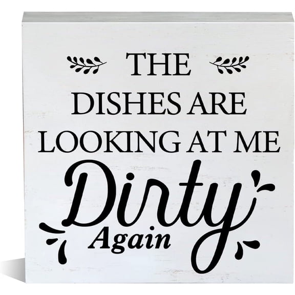 Zomyto 7x7 Inch Farmhouse Dishes Are Looking at Me Wooden Box Sign Dirty Dishes Wood Block Tabletop Sign Decorative Desk Sign Kitchen Sink Decor