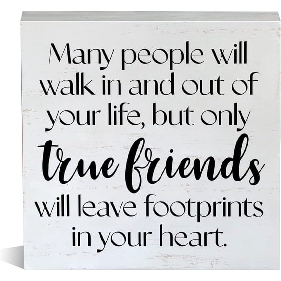 Zomyto 7x7 Inch Farmhouse Friendship Wooden Box Sign Rustic Style Many People will Walk in and Out of Your Life Wood Block Tabletop Sign Decorative Desk Sign