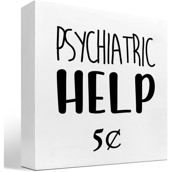 Zomyto 7x7 Inch Help 5 Cents Wooden Box Sign Decor Desk Sign,Funny Mental Health Quotes Wooden Box Block Sign