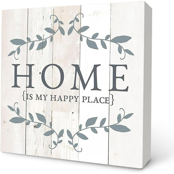 Zomyto 7x7 Inch Home Signs for Home Decor,Home is My Happy Place Rustic Wooden Box Sign Block Plaque