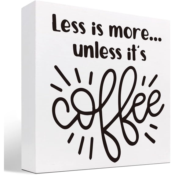 Zomyto 7x7 Inch Less is More Unless It's Coffee Wooden Box Sign Desk Decor Table Decor,Coffee Lover Gift,Decorations for Cafe,Coffee Bar Signs Decor