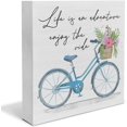 thumbnail image 1 of Zomyto 7x7 Inch Life is an Adventure Enjoy the Ride Wooden Box Sign Farmhouse Bicycle, 1 of 7