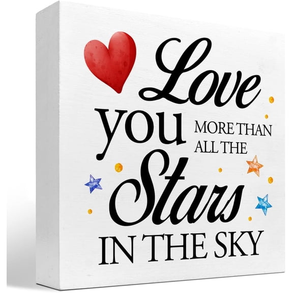 Zomyto 7x7 Inch Love You More Than All The Stars in the Sky Wooden Box Sign Desk Decor,Love Quote Sign,Love You Gift,Valentines Day Wooden Sign,Love Decorations