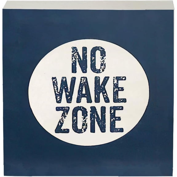 Zomyto 7x7 Inch No Wake Zone Navy Blue Wooden Box Sign Decor,Lake Lover Gift,Housewarming Gift,Rustic Lake Themed Wooden Block Plaque