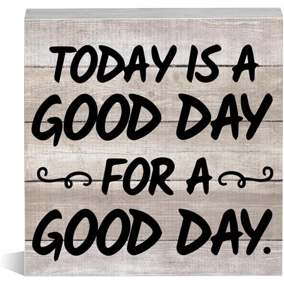 Zomyto 7x7 Inch Rustic Positive Sayings Wooden Box Sign Today Is a Good Day for a Good Day Decor Wood Block Tabletop Sign