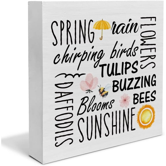 Zomyto 7x7 Inch Spring Quote Wooden Box Sign Farmhouse