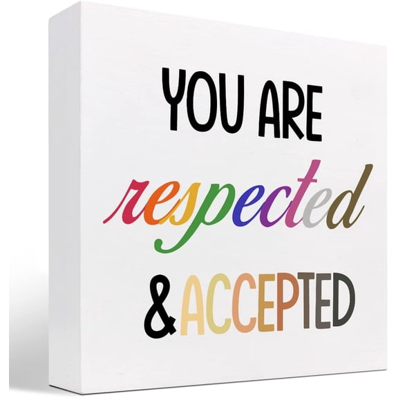 Zomyto 7x7 Inch You Are Respected and Accepted Diversity Wooden Box Sign Desk Decor,Inspirational Multicultural Wooden Box Plaque Sign