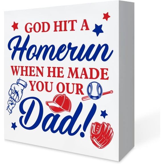 Zomyto 7x7 Inches Baseball Desk Decor Gifts For Dad God Hit a Home run Sign Rustic Black Wood Block Plaque Box Sign for Baseball Lover Home Office Desk Shelf Table Decoration