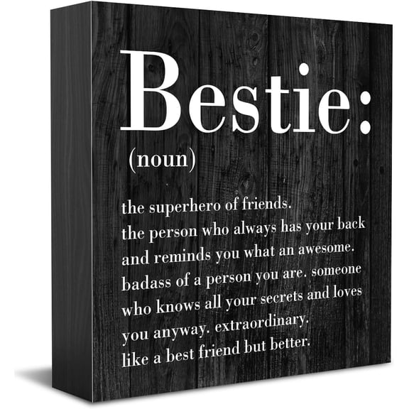 Zomyto 7x7 Inches Bestie Noun Bestie Gifts Desk Decor Wooden Box Sign Friendship Gifts for Women Friends Rustic Black Wood Block Plaque Box Sign for Best Friends BFF Home