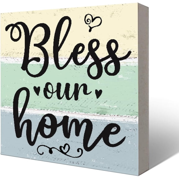 Zomyto 7x7 Inches Bless Our Home Sign Wood Box Desk Decor,Wooden Block Box Sign Decoration for Home Shelf Table Decor,