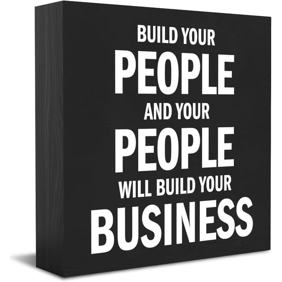 Zomyto 7x7 Inches Build Your Business Thank You Gifts Office Decor Funny Inspirational Desk Decor Gifts Boss Day Leader Staff Rustic Wooden Box Sign for Table Office Shelf Black