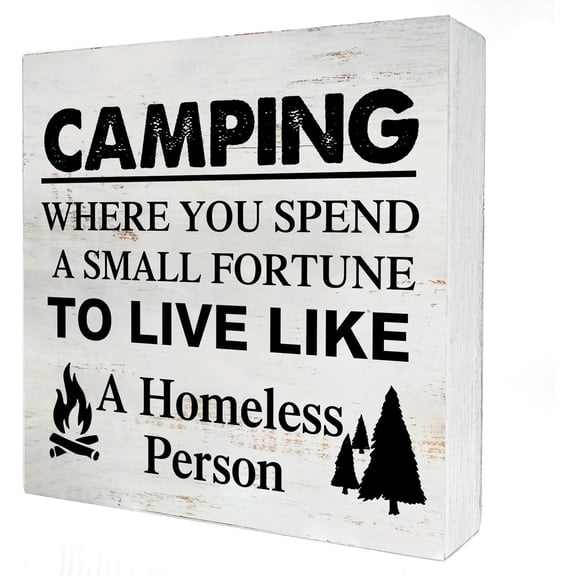 Zomyto 7x7 Inches Camping Where You Spend a Small Fortune Camping Wooden Box Sign Desk Decor Travel Trailer Camper Box Sign Wood Block Sign Rustic Decor