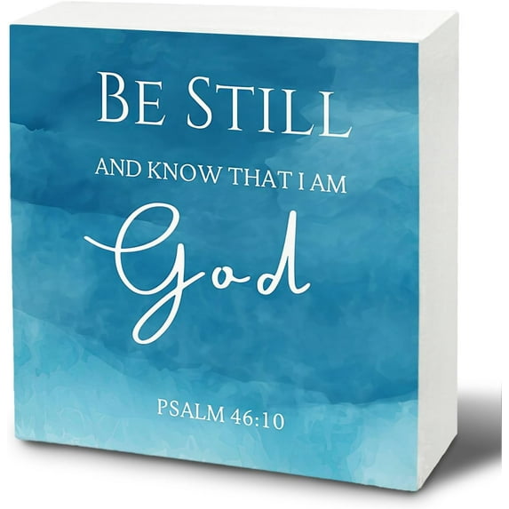 Zomyto 7x7 Inches Christian Wood Signs - Bible Verse Be Still and Know That I am God PSALM 46,