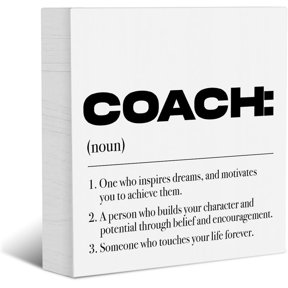 Zomyto 7x7 Inches Coach Definition Decorative Signs Plaques Wooden Box Sign Desk Decor, Inspirational Rustic Wood Block Plaque Box Sign